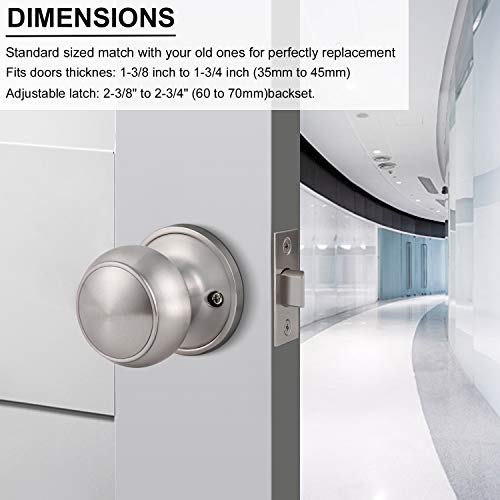 Knobonly 1 Pack Interior Door Knobs, Brushed Nickel Passage Door Handle Knobs, Closet Door Knobs Satin Nickel, Inside Keyless Door Knobsets