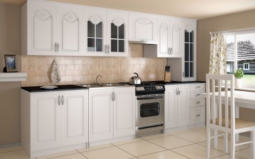 Tendencio Cuisine complète de 3m20 Dina Blanche avec moulures Moderne et Contemporain