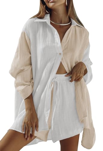 Linsery 2 Piece Summer Outfits Button Down Shirt Top and Shorts Casual Lounge Sets