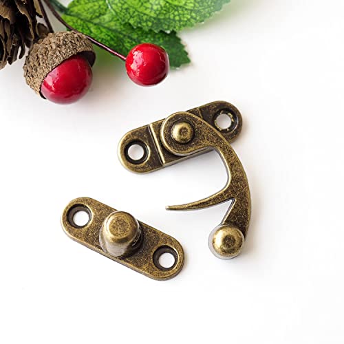 Wiosny 10Pcs Antique Vintage Hook Hasp Hook Latch Lock Clasp Arm Zinc Alloy Jewelry Box Hardware Thickened Horn With 40 Screws (Bronze/Right Latch Hook Hasp) #TOP2