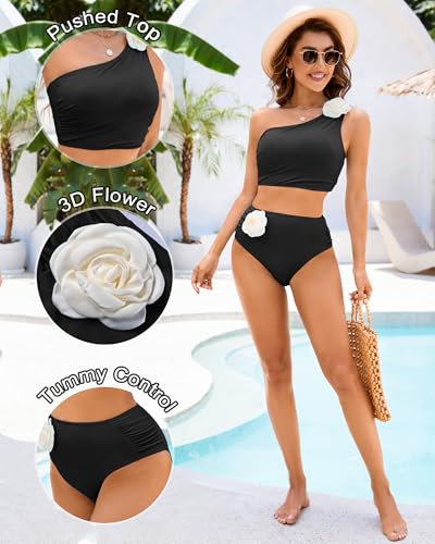 Women Bestselling Bikini Sets One Shoulder Swimsuits 2 Piece Tummy Control Bathing Suits High Waisted Floral 20254