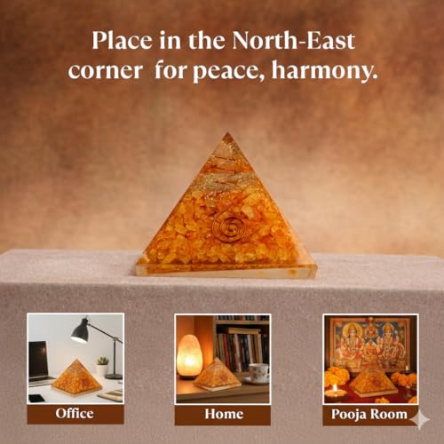 Image of Certified Citrine Orgone Pyramid for Wealth & Positive Energy | Natural Citrine Crystal Orgone Pyramid for Home, Office & Vastu Decor | Healing Energy Showpiece
