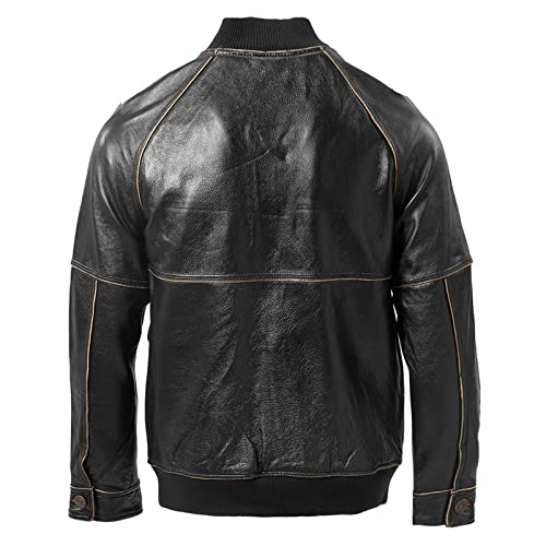 SXBYIAEG Men Leather Jacket Raglan Shoulder Black Cowhide Brown Leather Coat Autumn steampunk buy now online