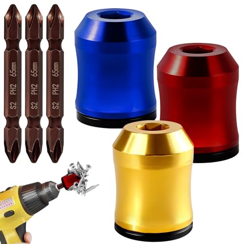3Pcs Screwdriver Head Magnetic Ring with 3Pcs Ph2 Screwdriver Bit Set Removable Household Tool for Drills| Universal Bit Holder for Hex Screwdrivers & Power Bits | Alloy Screw Holder for DIY Repair