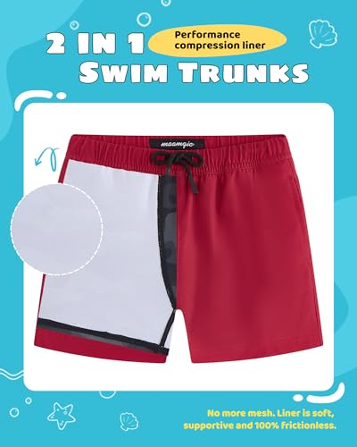 Image of maamgic Boys Swim Trunks with Compression Liner Toddler Stretch Swim Shorts