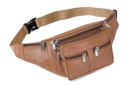 Image of K London Leather Tan Unisex Waist Bag Travel Pouch Passport Holder Fanny Bag | Travel Friendly | Durable Multiple Credit /Debit Card Slots (268 Tan)