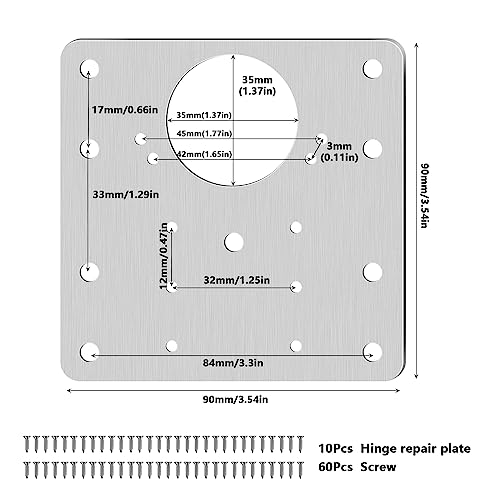 Honeueuen 10 Pack Hinges Repair Plate with Screws, Stainless Steel Hinge Repair Plate Kit - Image 2