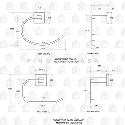 Pingoo.Casa, Acessórios Para Banheiro, Quadrado, Aço Inox 304, Cromado, 2 Peças, São Francisco, Dour