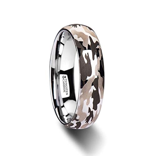 Roy Rose Jewelry Mens Domed Tungsten Carbide Wedding Ring - Laser Engraved Camo Pattern Comfort Fit - 6mm 8mm 10mm Wide - Style Name: Battalion - Ring Size 4