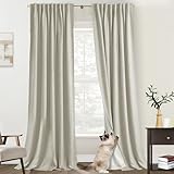 102 Inch Long Curtains, Oatmeal Polished Linen Textured Blackout Pleated Drapes for Living Room Bedroom, 2 Panels Set