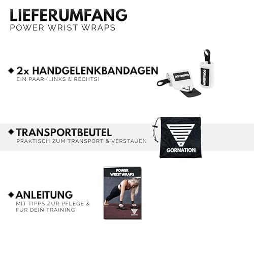 GORNATION Handgelenk-Bandagen, Power Wrist Wraps für Fitness, Gym, Calisthenics & Kraftsport, Handgelenk Support - 1 Paar, Weiß