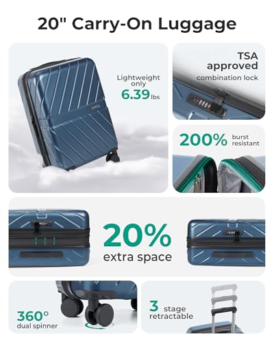 Image of BAGSMART Carry on Luggage 22x14x9 Airline Approved with TSA Lock, 100% Polycarbonate Hardside Suitcase with Spinner Wheels, Royal Blue
