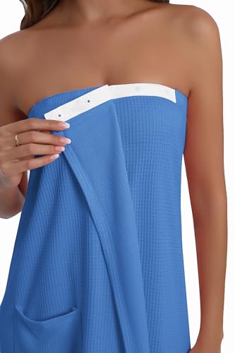 Image of Ekouaer Waffle Robes For Women Bath Wraps Lightweight Bathrobe | Knee Length Soft Shower Robe with Pocket Wrap Robe