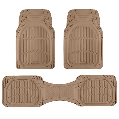 Image of Motor Trend FlexTough LITE Rubber Car Mats Full Set - All Weather Floor Mats for Trucks, Cars & SUVs - Automotive Waterproof Beige Car Floor Mats for Cars Interior Accessories Universal Trim-to-Fit