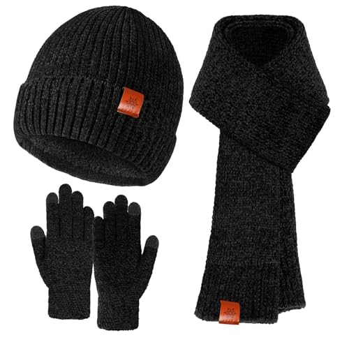 Winter Hat Scarf Gloves Set, 3-in-1 Knit...