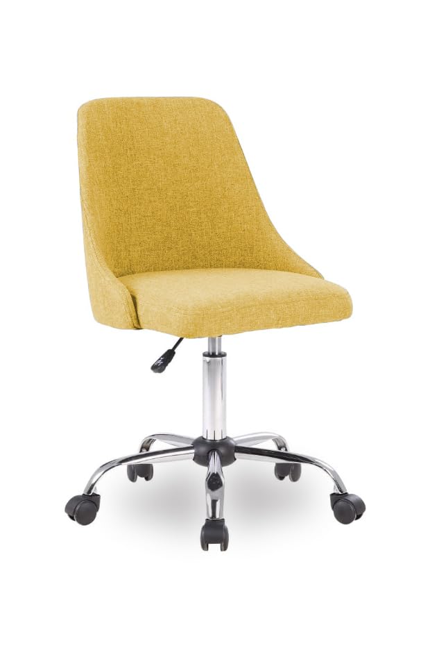 Image of Taskpro Fabric Upholstered Height-Adjustable 360 Swivel Revolving Office Study Desk Chair in Yellow Color