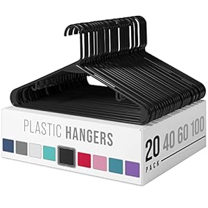 Plastic Clothes Hangers Heavy Duty – Durable Coat and Clothes Hangers – Lightweight Space Saving Laundry Hangers – Perfect Dorm Room Essentials for College Students Guys, Boys or Girls – 20 Pack Black