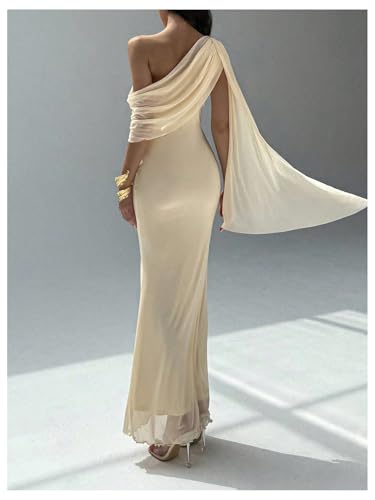 GORGLITTER Women's Mesh One Shoulder Bodycon Maxi Dresses Elegant Summer Cocktail Tea Party Vegas Sundress with Shrugs2