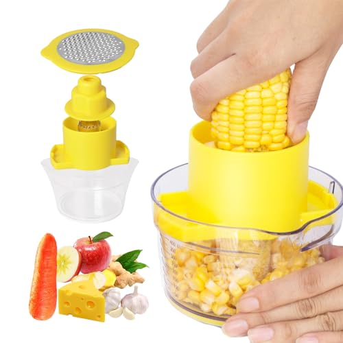 Corn Peeler for Corn On The Cob, Corn Stripper, Corn Cob Stripper, Corn Cutter & Remover With Built-In Cup Grater, Corn Peeler Tool with Bowl and Safety Handle, Ginger Grater, Kitchen Gadgets