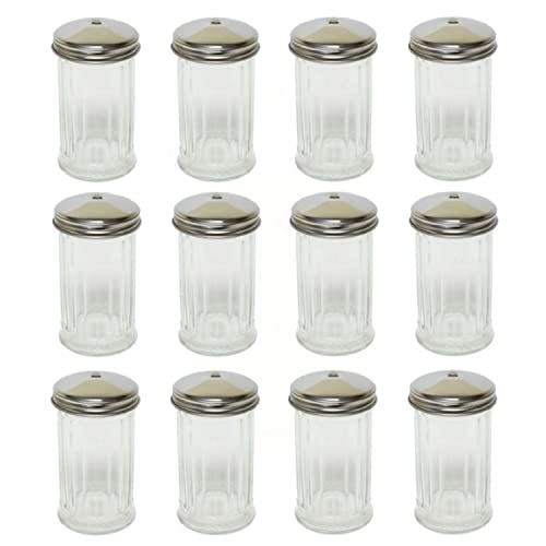 TrueCraftware- 12 oz. Sugar Cheese Shaker Pourer with Stainless Steel Hole Cap Set of 12- Paneled design Sugar Cinnamon Sugar Pepper Powder Cocoa Shaker for Kitchen and Restaurants