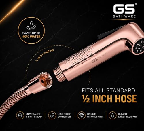 Image of Premium Plus Rose Gold Health Faucet Complete Set | High Pressure Jet Spray for Toilet | 1 Meter Hose Pipe & Wall Hook | Self Cleaning Faucet | Rose Gold Finish