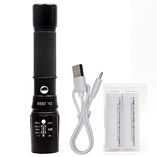 Dr.JIEER Lampe torche LED 1200 lumens USB Rechargeable (y compris 18650 batterie) Étanche Torch 5 Modems pour l'extérieur Camping Randonnée