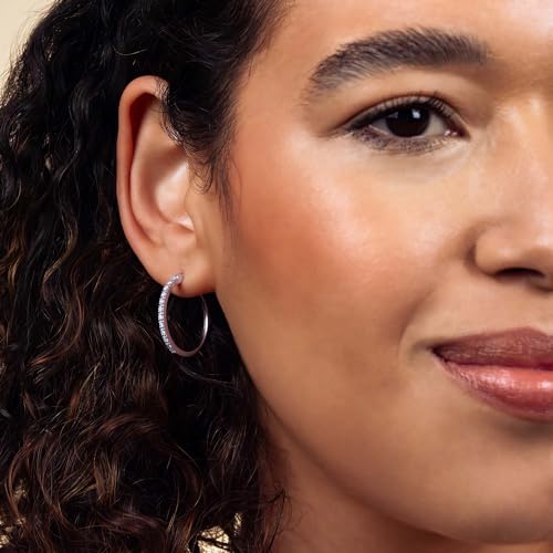 GILDED Sterling Silver Hoop Earrings for Women with Natural-Cut Genuine Diamonds, Click Top Earring Set, 0.25 Carat Total Weight, Sterling Silver Stud Earrings, Love Knot Post Studs Set 1/10 carat Total Weight, Elegant Gift Box Included4