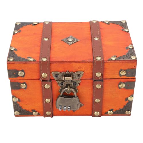 HEEPDD Cofre del Tesoro de Madera, Joyero Vintage Hecho a Mano con Cerradura y Llaves, Caja Decorativa de Estilo Antiguo para Joyas y Recuerdos (talla pequeña)