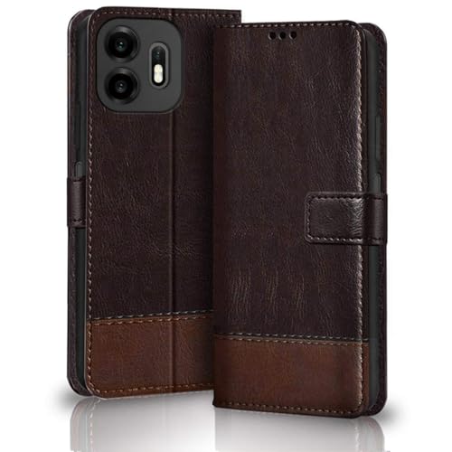Image of TheGiftKart Flip Back Cover Case for OnePlus N6 5G | Dual-Color Leather Finish | Inbuilt Stand & Pockets | Wallet Style Flip Back Case Cover for OnePlus N6 5G (Faux Leather, Coffee & Brown)