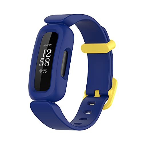 Panda Bobo Compatible with Fitbit Ace 3 for Kids Soft Silicone Waterproof Bracelet Accessories Sports Watch Strap (Dark Blue+Yellow)