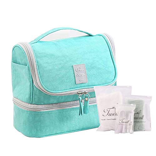 Bolsas de Aseo Cosméticos Neceser de Viaje Impermeable y Plegable Tuscall Maquillaje Organizador de Viaje Neceser con Gancho para Hombres y Mujeres (Verde)