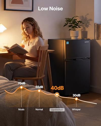 Image of Upstreman 3.1 Cu.Ft Mini Fridge with Freezer, Double Door Small Refrigerator, Adjustable Thermostat, Energy Star Certified Low Noise Mini Refrigerator for Bedroom, Dorm, Apartment Black-TM31