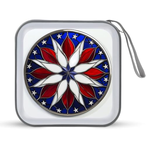 DuduYH Stained Glass Patriotic Abstract Flower CD Case DVD Storage Case Portable