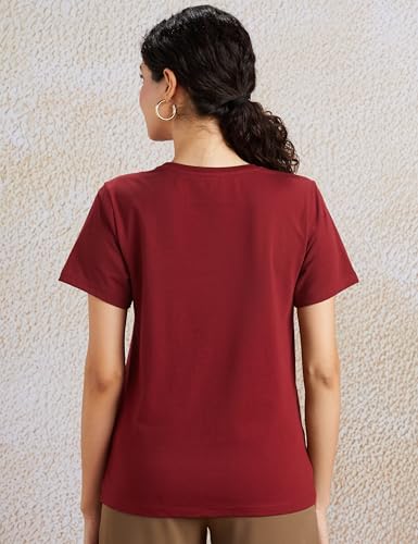 Image of Amazon Brand - Symbol Women Cotton Stretch Regular Fit Round Neck Half Sleeve T-Shirt (Available in Plus Sizes)