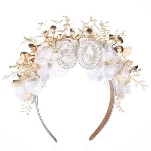 30th-Birthday-Headband-Handmade-Pink-30th-Birthday-Crown-Happy-30th-Birthday-Accessory-with-Flowers-and-Pearls-for-Women