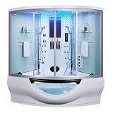 Maya Bath Platinum Superior Luxury Home Spa Steam Shower & Whirlpool Bathtub | 2-Person (64' x 64' x 88') | 5KW Generator, 34 Massage Jets, Inline Heater, 12' Smart TV & Bluetooth (White)
