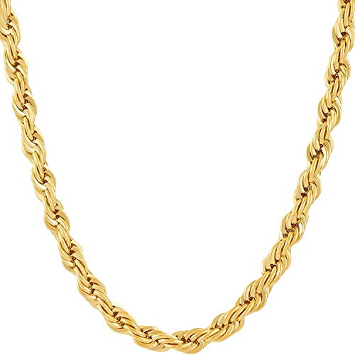 14K SOLID Yellow REAL Gold 6MM 6.00mm Shiny Diamond-Cut Royal Rope Chain Necklace for Pendants and Charms with Lobster-Claw Clasp (24\" or 26 inch)