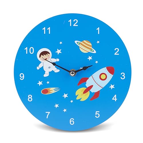 Mousehouse Gifts - Reloj de pared infantil - Madera - Temática espacial