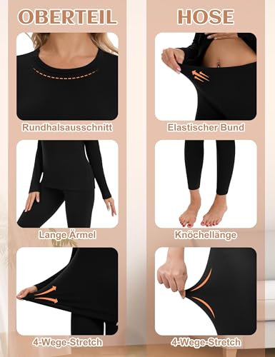 DDOBB Thermounterwäsche Damen Warm Skiunterwäsche thermoshirt und Thermo Leggings Set Winter Unterwäsche Funktionsunterwäsche