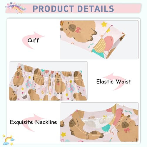 Cute Birthday Party Capybara Pink Cute Pajama Sets Long Sleeve Top and Pants, Snug Fit Sleepwear for Night Wears4