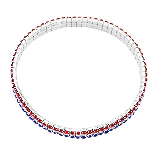 Rosemarie Collections Women's Red White And Blue Patriotic Statement Stretch Rhinestone Bracelet (Small Crystal, 7.5Mm) #TOP1