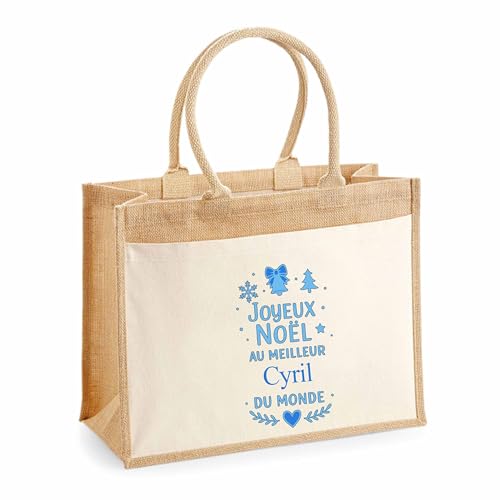 Sac shopping humour Noël Cyril : grand tote bag en toile solide et insolite