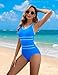 Edelqual One Piece Swimsuit Women Tummy Control Athletic Modest Full Coverage Bathing Swim Suits Color Block Swimwear Vacation Outfits Summer Fashion Clothes (Blue,XL)