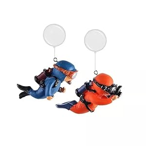 2 Pack Cute Cartoon Aquarium Diver – Add Fun & Color to Your Fish Tank, for All Kinds of Aquariums, Floating Decorations (Blue+Orange)