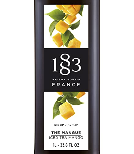Image of 1883 Iced Tea Mango Syrup for Drinks, Made in France, 1 Liter Glass Bottle