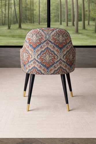 Image of Velvet Accent Chair | Modern Upholstered Dining Chair for Living Room, Office, Lounge & Vanity | Sturdy & Stylish Armchair (Floral, Black)
