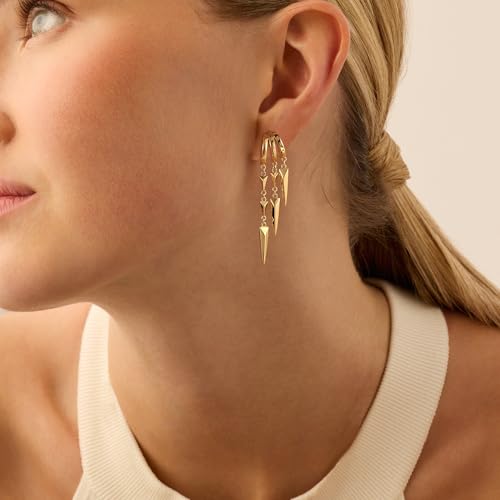 Robaice Dangle Earrings for Women, 14K Gold Plated Triple Stud Earrings by Robaice - Used condition - Image 3