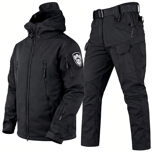 VBVARV Taktischer Softshell Anzug Herren, 2-teiliges Outdoor Set mit Jacke und Hose, windabweisend...