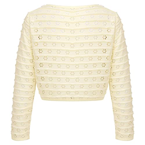 Little Girls Cotton Long Sleeve Hollow Shrug Cardigan Kids Casual Button Closure Dress Cover Up for Summer2