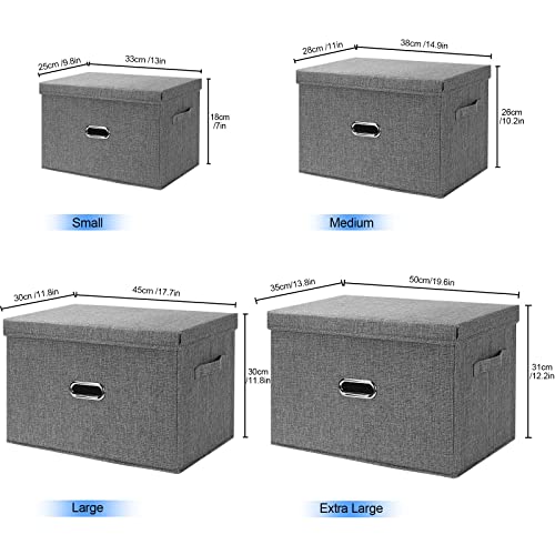 Image of Large Linen Fabric Foldable Storage Bins with Removable Lid and Handles, Washable Storage Box Organizer Containers Baskets Cube with Cover for Bedroom,Office(Black, Large)